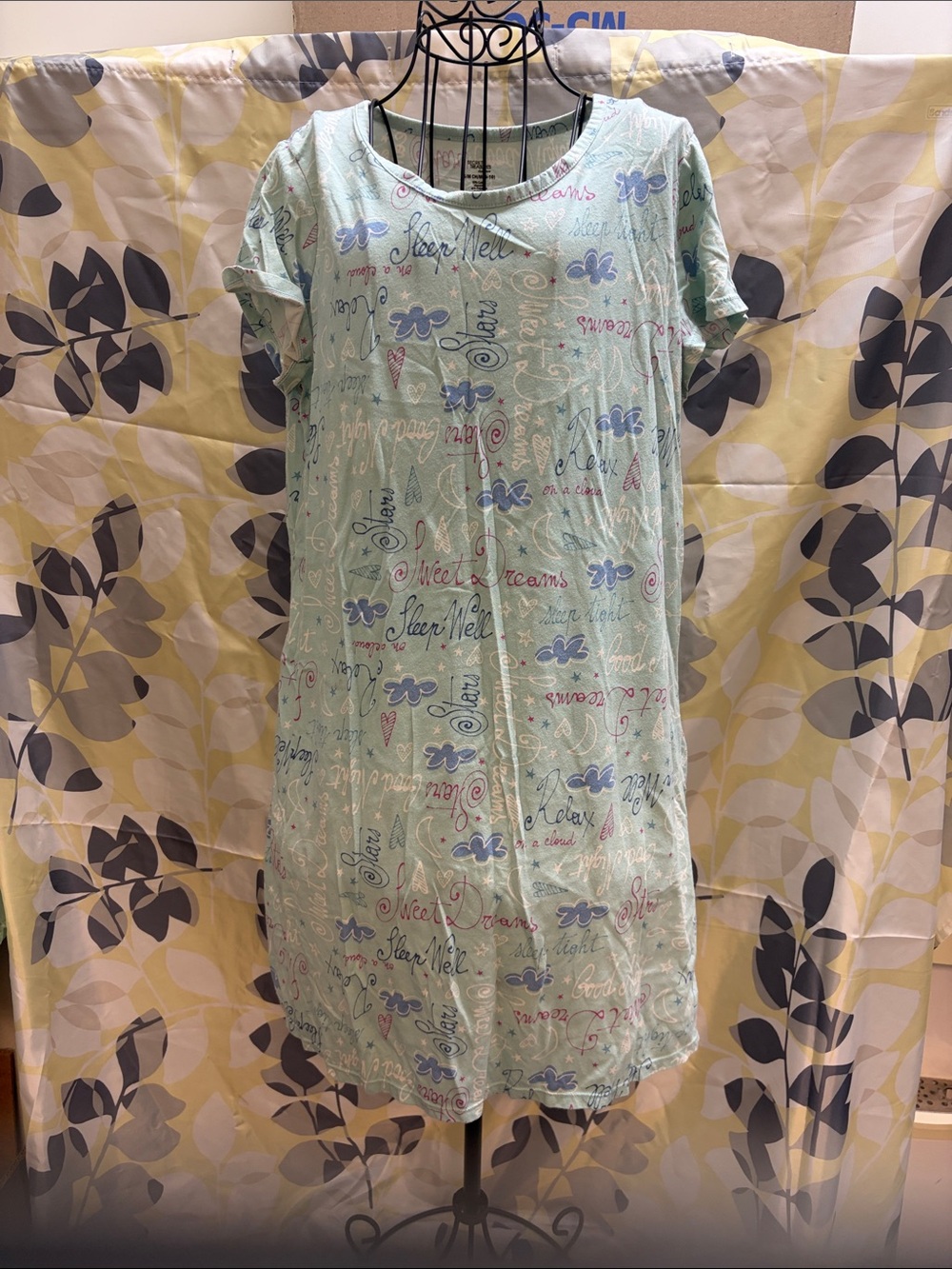 Secret Treasures Mint Floral & Script Short Sleeve Nightgown